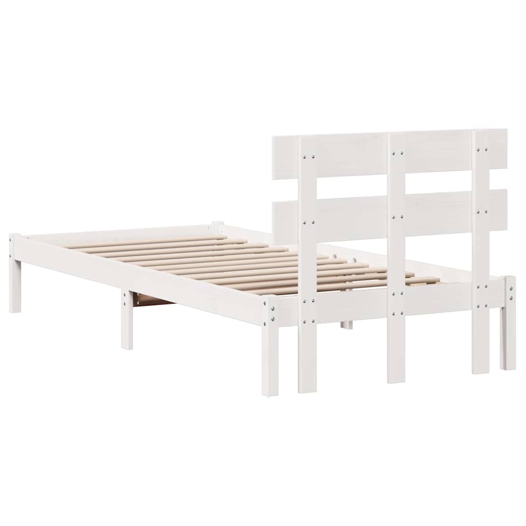 Bed Frame with Headboard White 100 x 200 cm Solid Pine wood