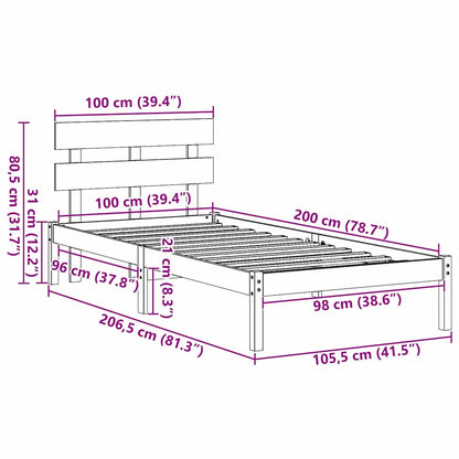 Bed Frame with Headboard White 100 x 200 cm Solid Pine wood