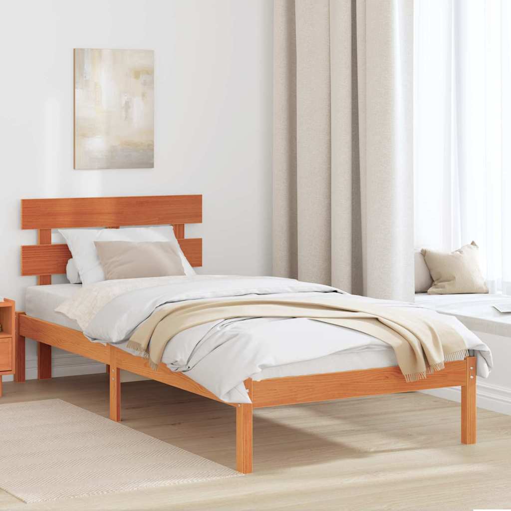 Bed Frame with Headboard Brown 100 x 200 cm Solid Pine wood