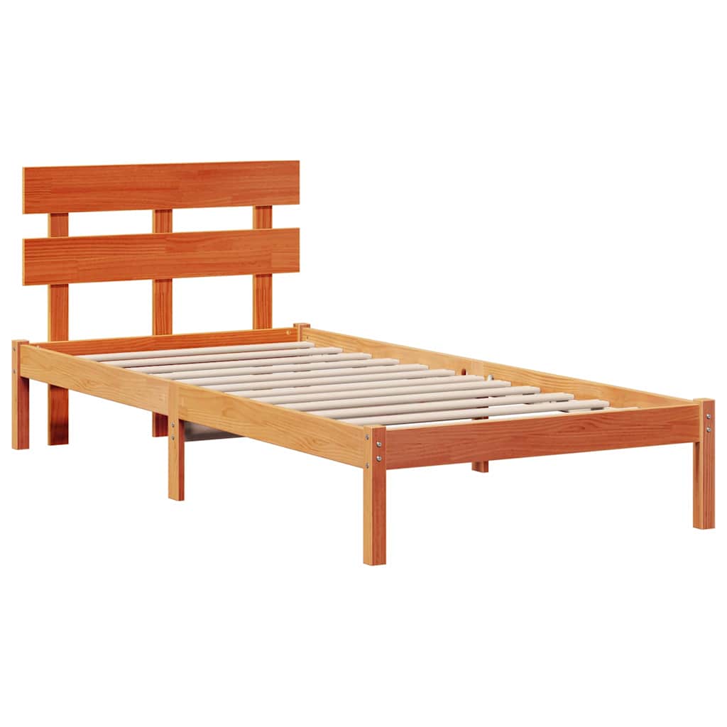 Bed Frame with Headboard Brown 100 x 200 cm Solid Pine wood