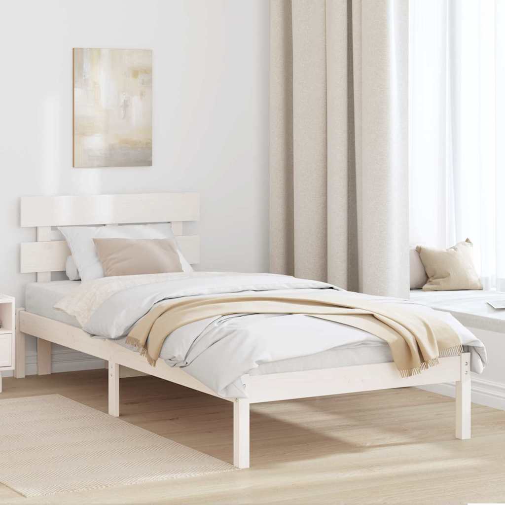 Bed Frame with Headboard White 90 x 190 cm Solid Pine wood