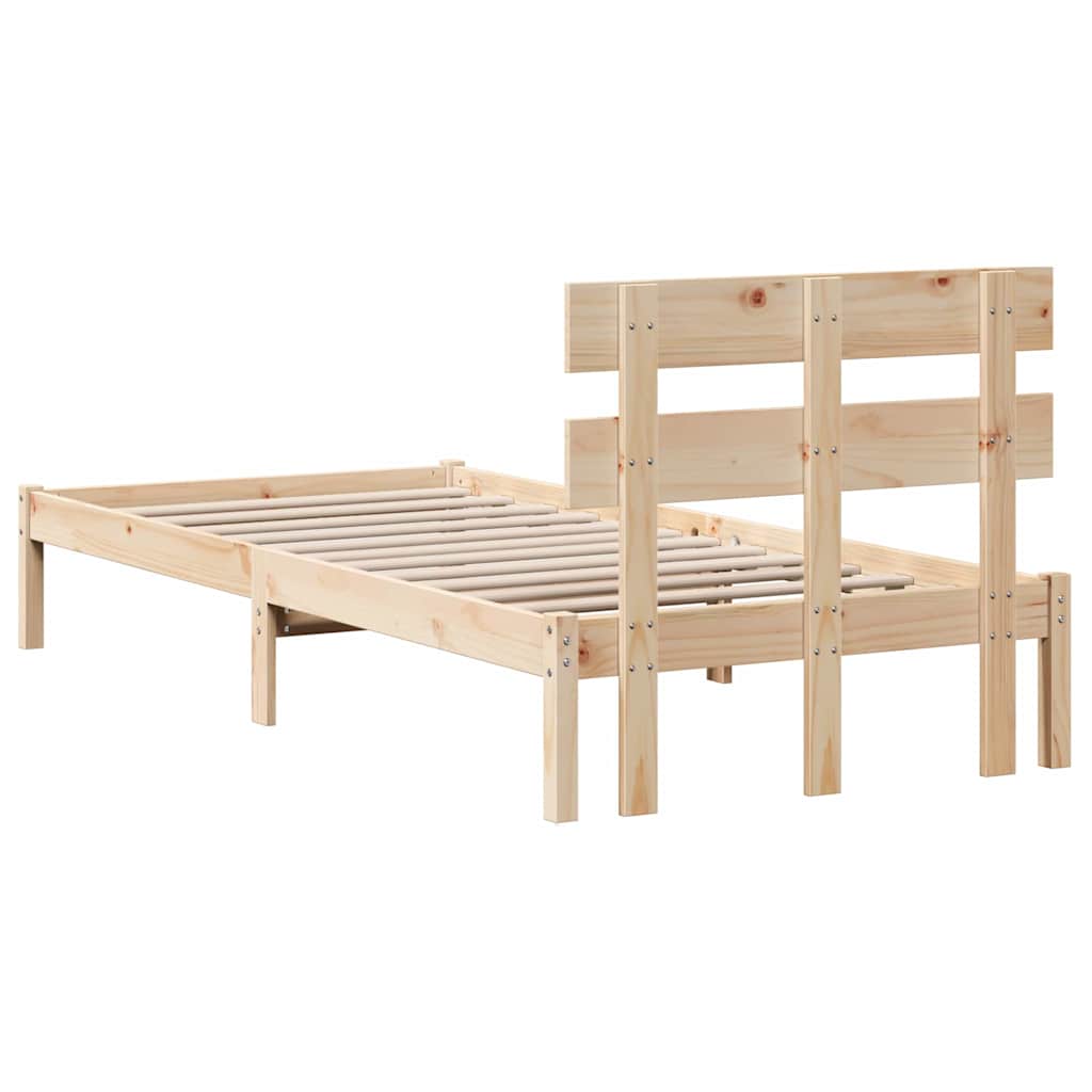 Bed Frame with Headboard Brown 75 x 190 cm Solid Pine wood