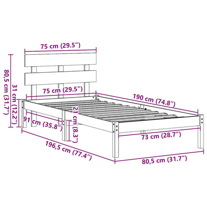 Bed Frame with Headboard White 75 x 190 cm Solid Pine wood