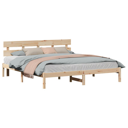 Bed Frame with Headboard Brown 200 x 200 cm Solid Pine wood