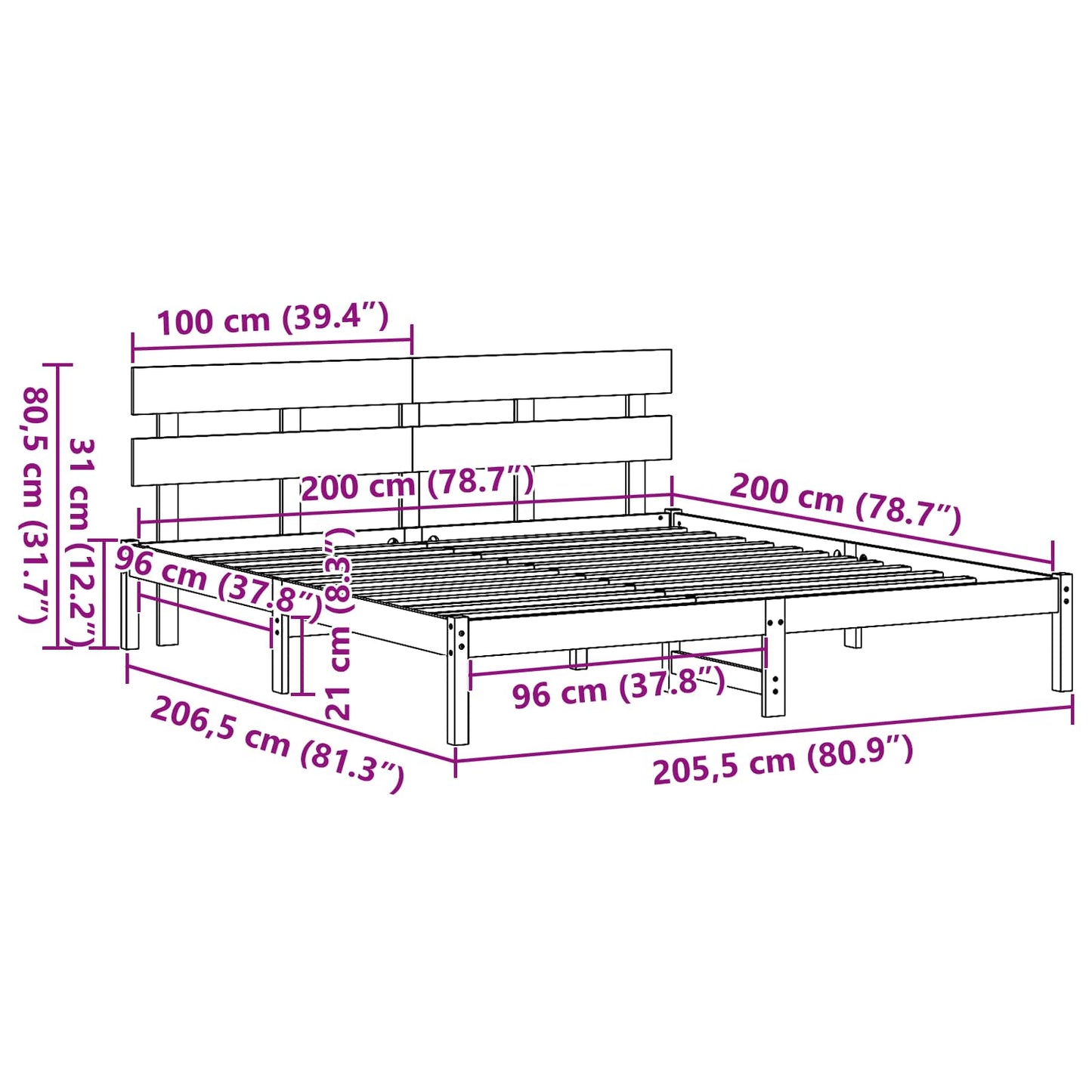 Bed Frame with Headboard Brown 200 x 200 cm Solid Pine wood