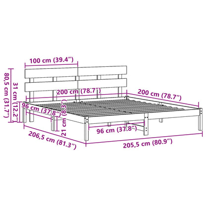 Bed Frame with Headboard Brown 200 x 200 cm Solid Pine wood