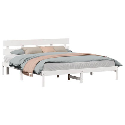 Bed Frame with Headboard White 200 x 200 cm Solid Pine wood