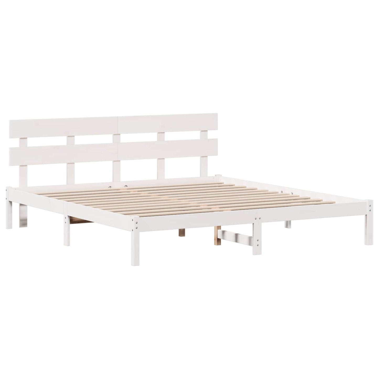Bed Frame with Headboard White 200 x 200 cm Solid Pine wood