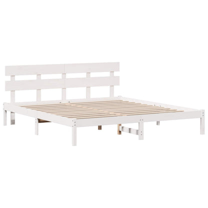 Bed Frame with Headboard White 200 x 200 cm Solid Pine wood