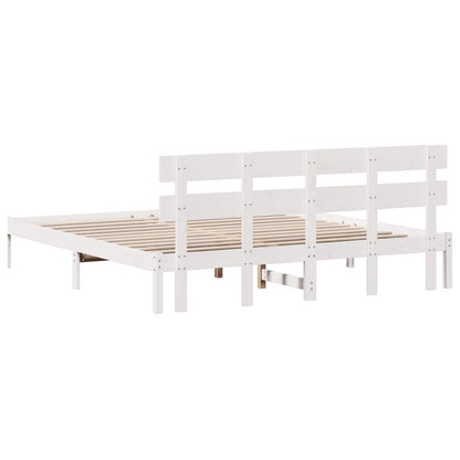 Bed Frame with Headboard White 200 x 200 cm Solid Pine wood