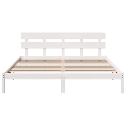 Bed Frame with Headboard White 200 x 200 cm Solid Pine wood