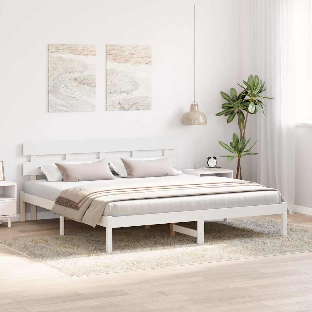 Bed Frame with Headboard White 180 x 200 cm Solid Pine wood