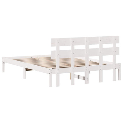 Bed Frame with Headboard White 150 x 200 cm Solid Pine wood