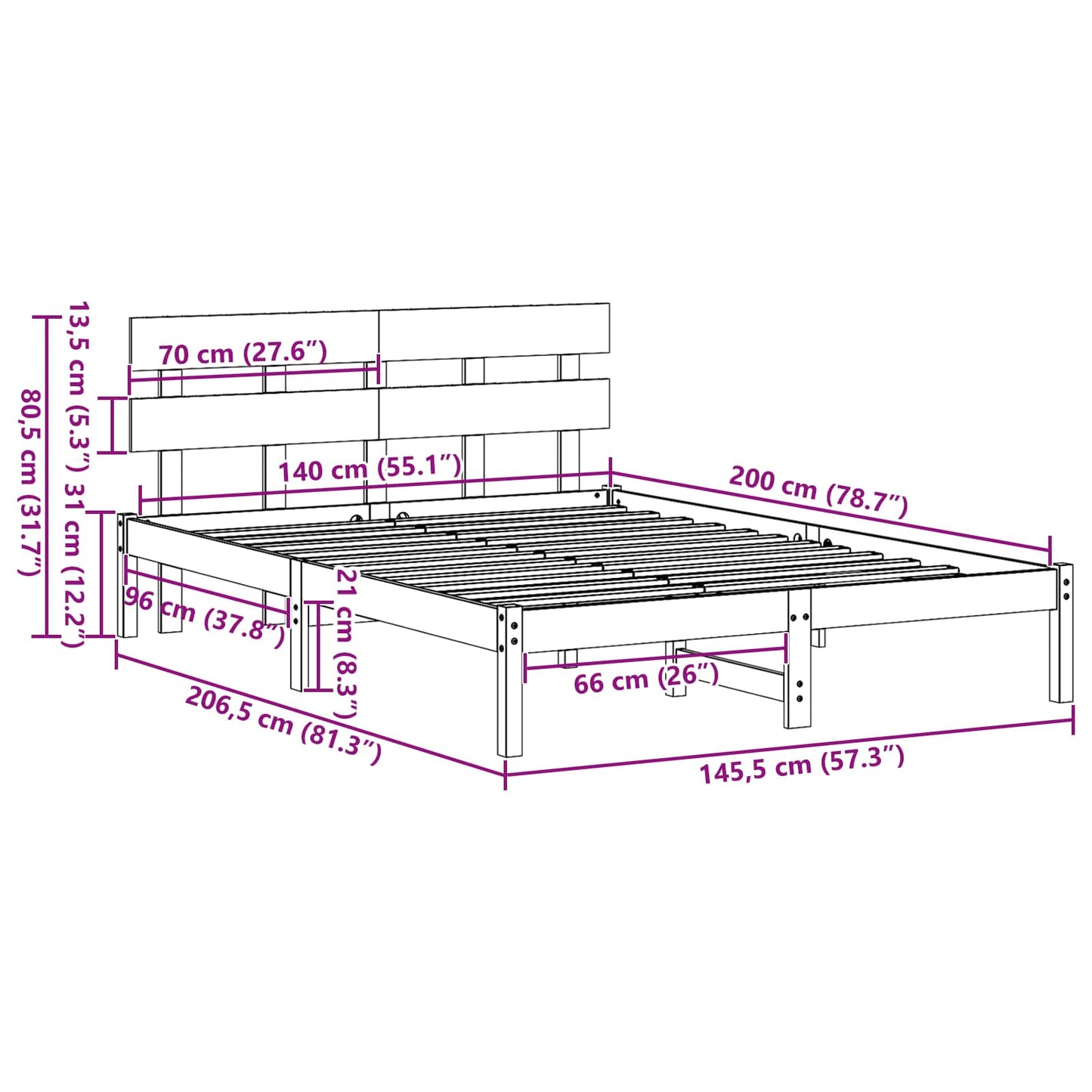 Bed Frame with Headboard Brown 140 x 200 cm Solid Pine wood