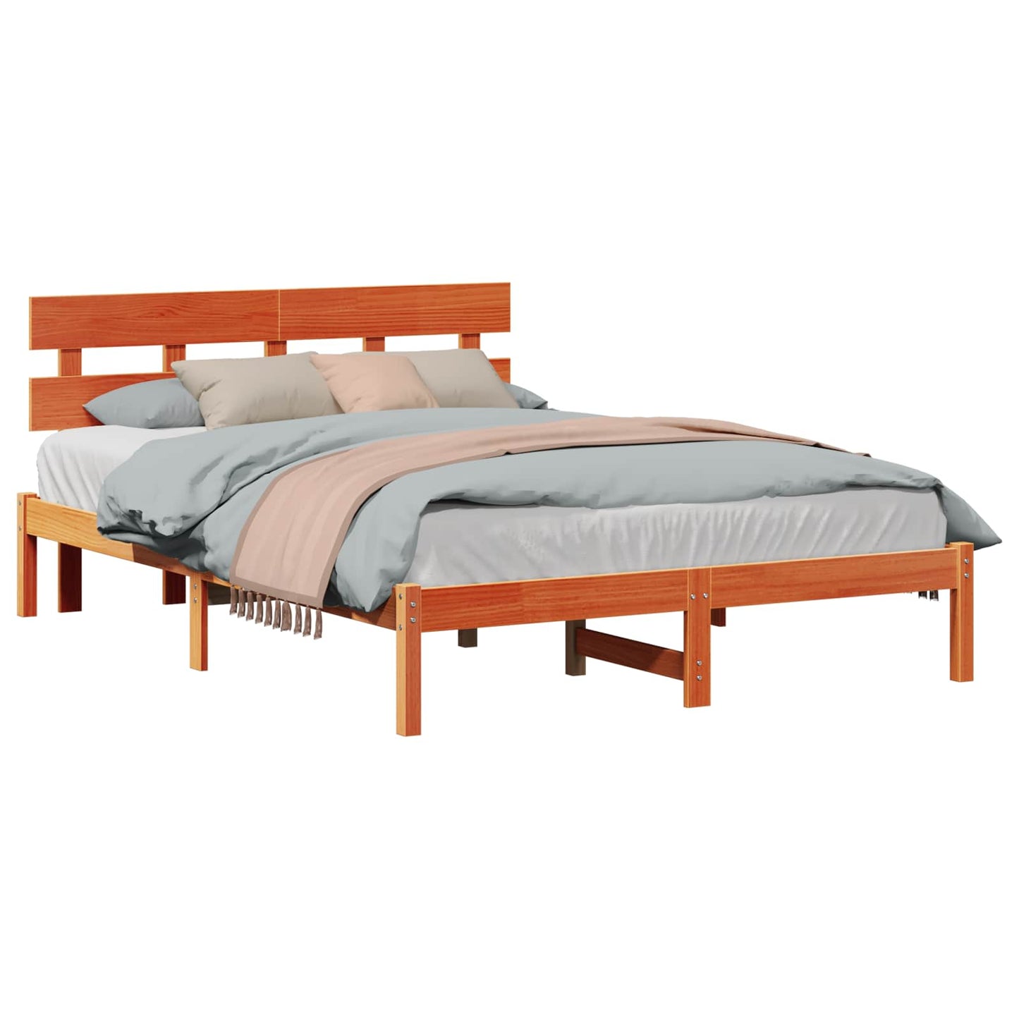 Bed Frame with Headboard Brown 140 x 200 cm Solid Pine wood