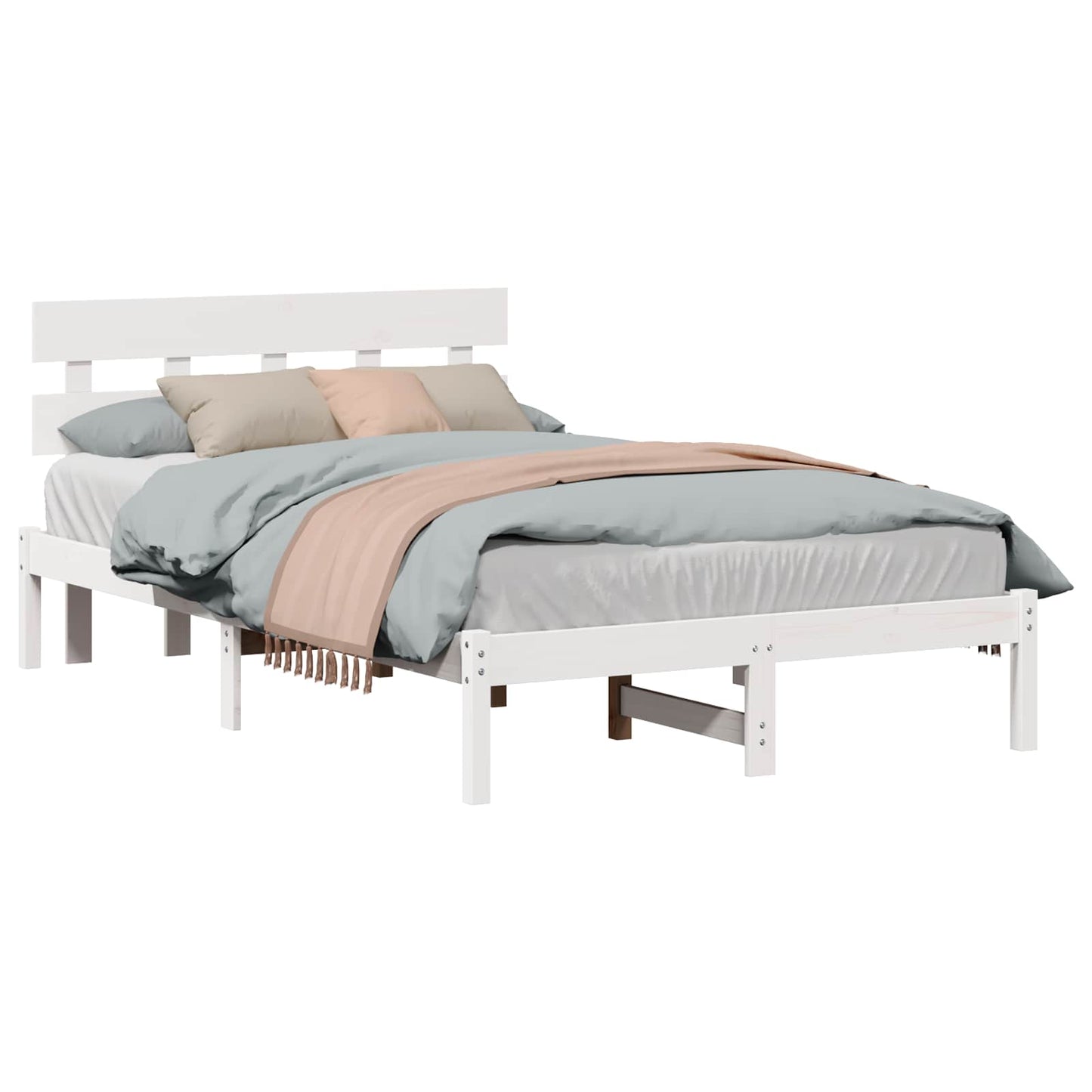 Bed Frame with Headboard White 120 x 190 cm Solid Pine wood