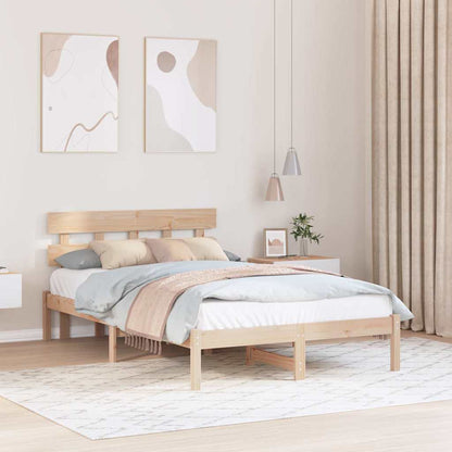 Bed Frame with Headboard Brown 140 x 190 cm Solid Pine wood