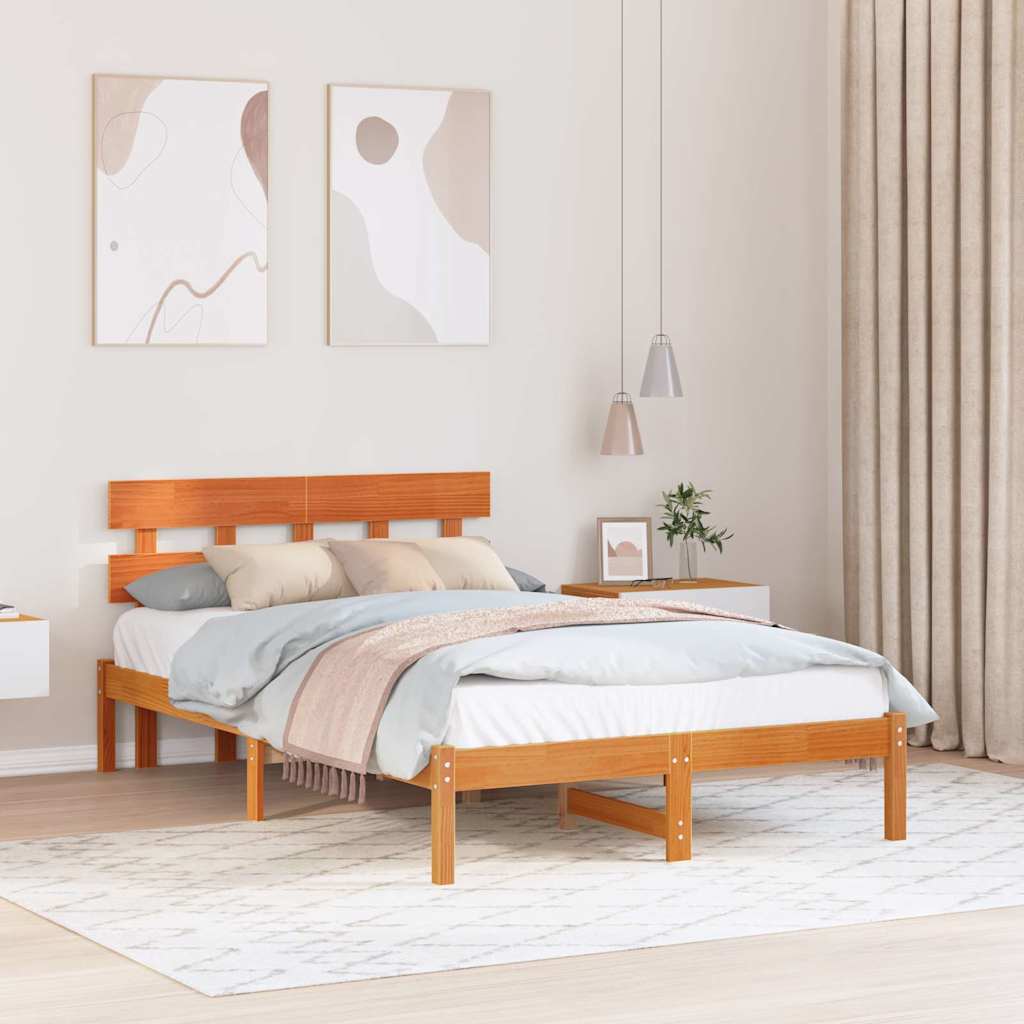Bed Frame with Headboard Brown 140 x 190 cm Solid Pine wood