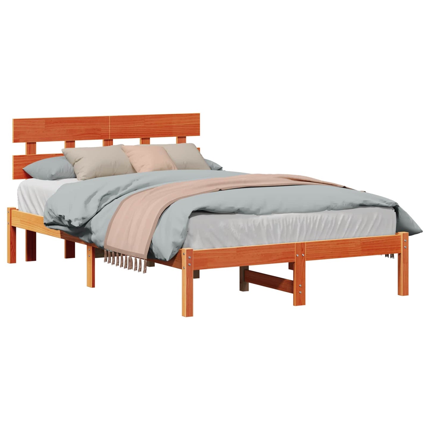 Bed Frame with Headboard Brown 140 x 190 cm Solid Pine wood