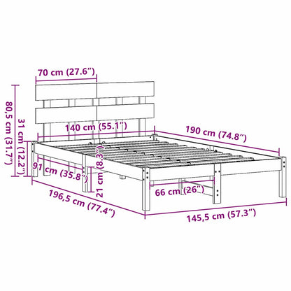 Bed Frame with Headboard Brown 140 x 190 cm Solid Pine wood