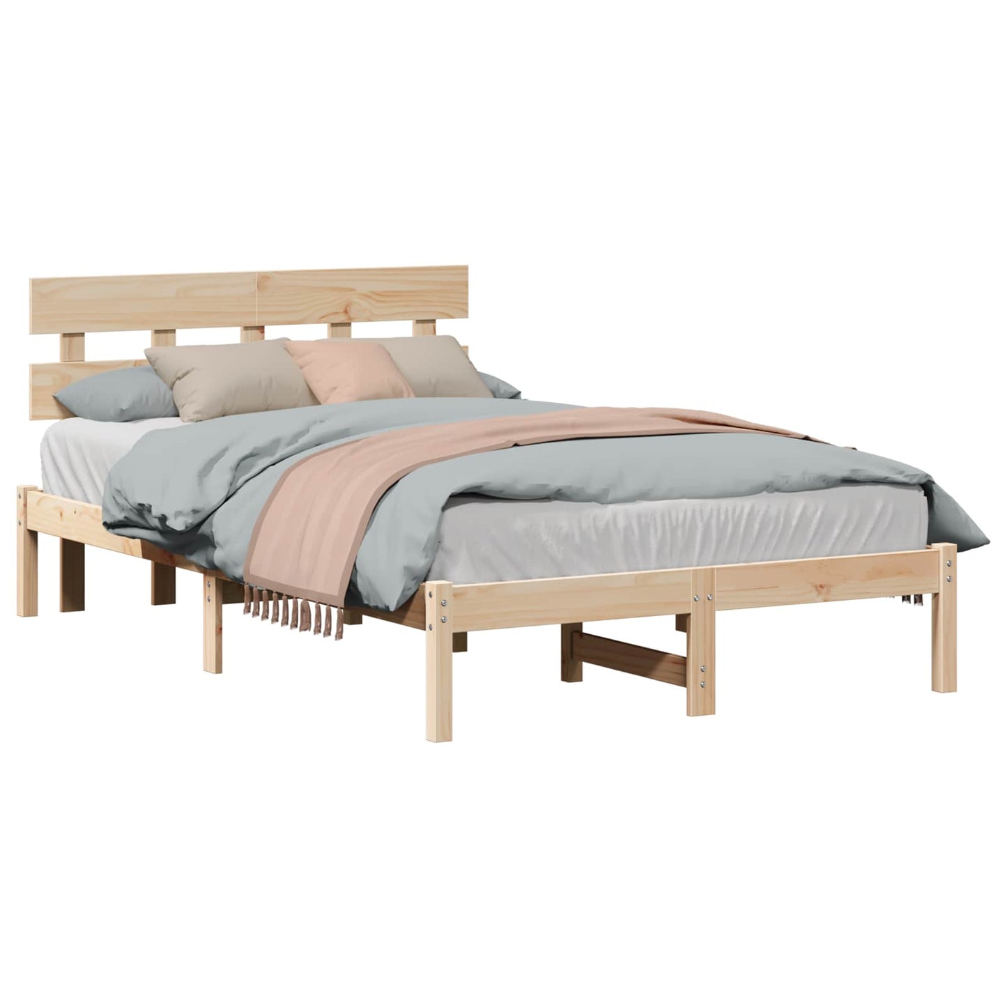 Bed Frame with Headboard Brown 135 x 190 cm Solid Pine wood