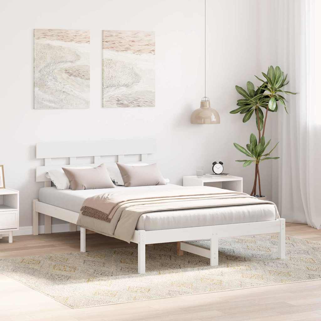 Bed Frame with Headboard White 135 x 190 cm Solid Pine wood