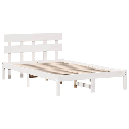 Bed Frame with Headboard White 135 x 190 cm Solid Pine wood