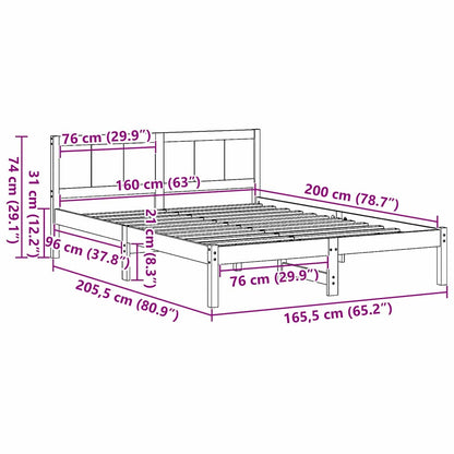 Bed Frame White 160 x 200 cm Solid Pine wood