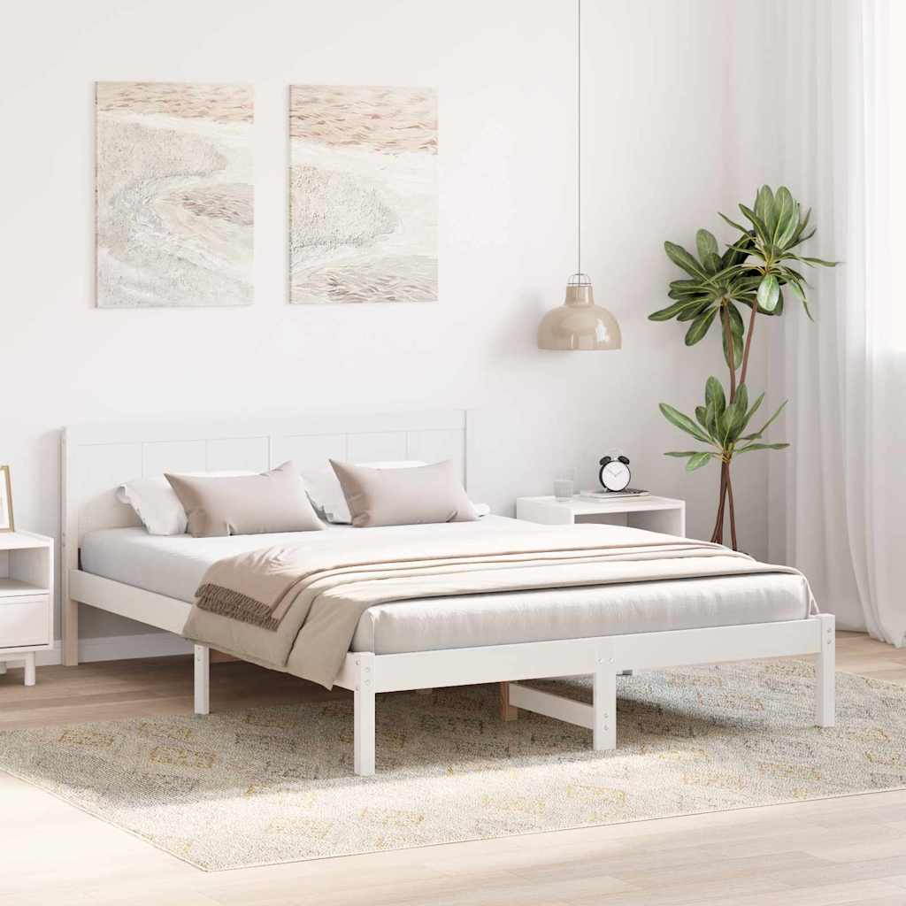 Bed Frame White 150 x 200 cm Solid Pine wood
