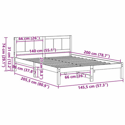 Bed Frame White 140 x 200 cm Solid Pine wood