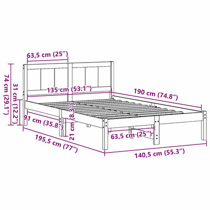 Bed Frame White 135 x 190 cm Solid Pine wood