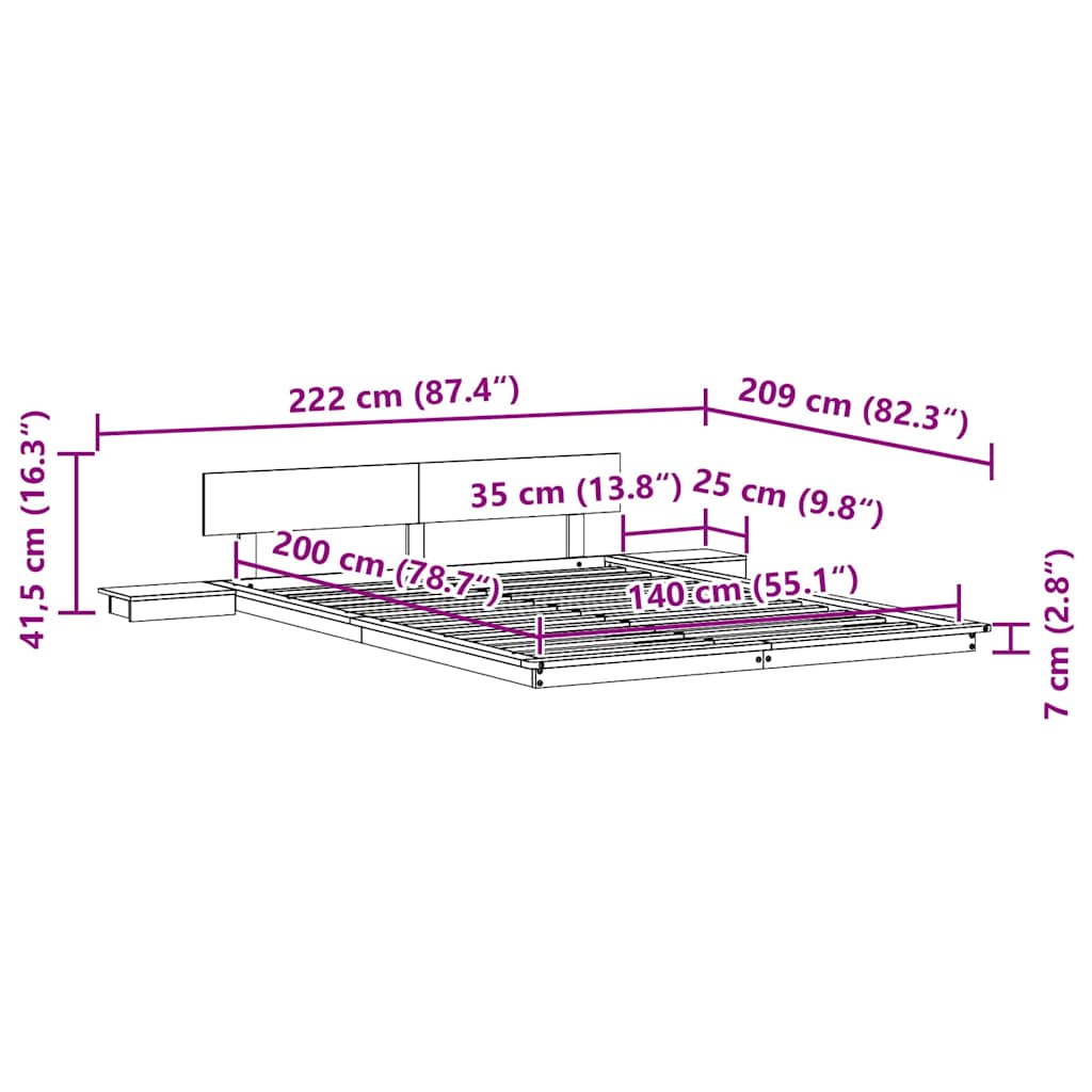 Bed Frame with Headboard with Storage Brown 140 x 200 cm Wood