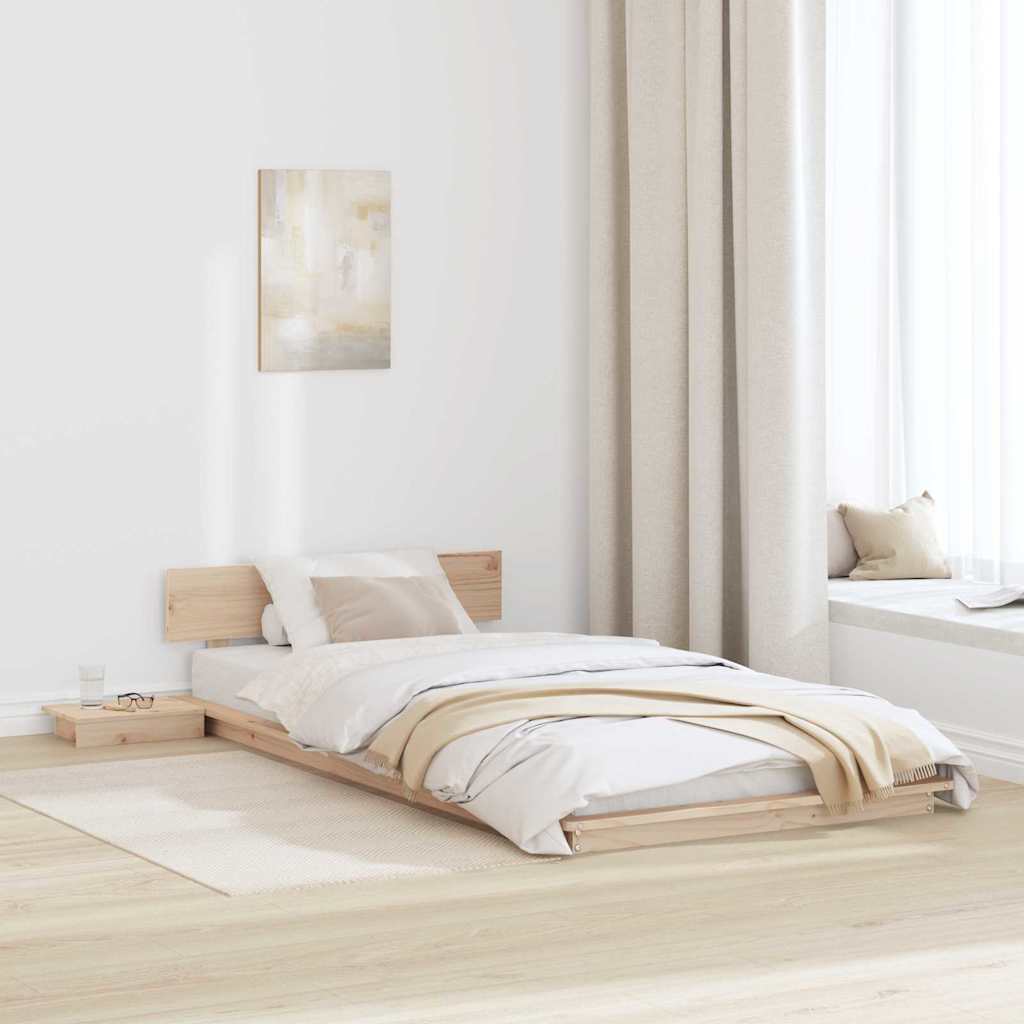 Bed Frame with Headboard with Storage Brown 90 x 200 cm Wood