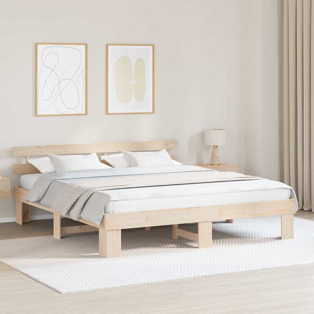 Bed Frame with Headboard Natural 200 x 200 cm Solid Pine Wood