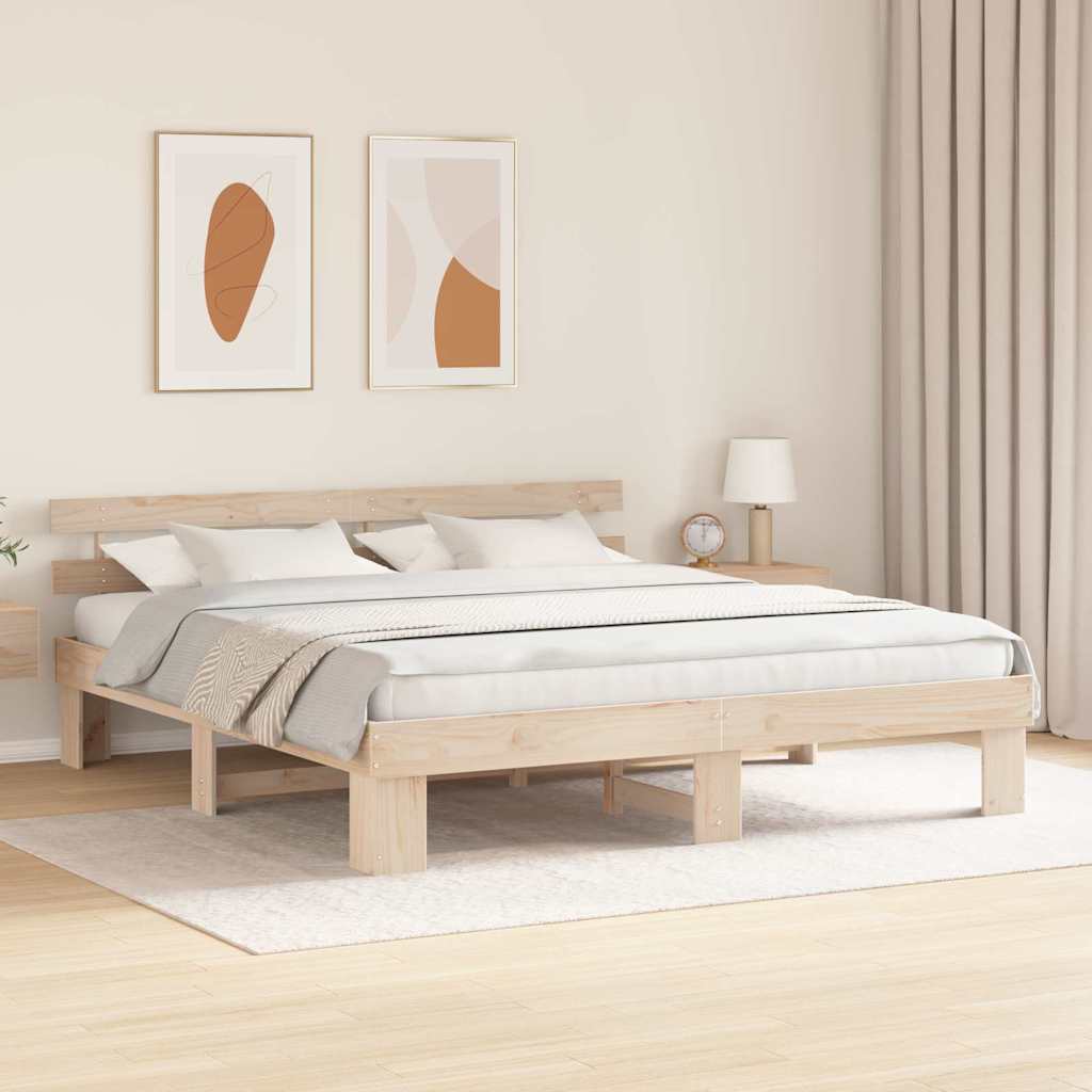 Bed Frame with Headboard Natural 200 x 200 cm Solid Pine Wood