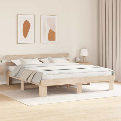 Bed Frame with Headboard Natural 200 x 200 cm Solid Pine Wood