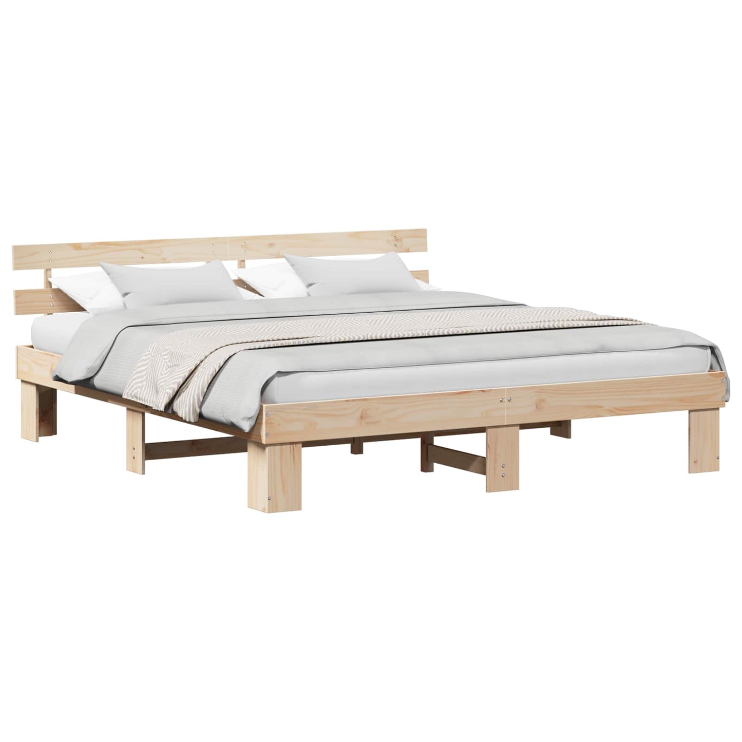 Bed Frame with Headboard Natural 200 x 200 cm Solid Pine Wood