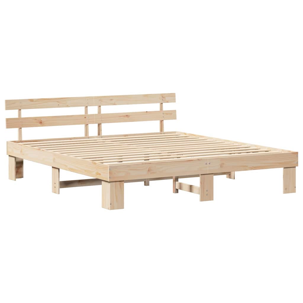 Bed Frame with Headboard Natural 200 x 200 cm Solid Pine Wood
