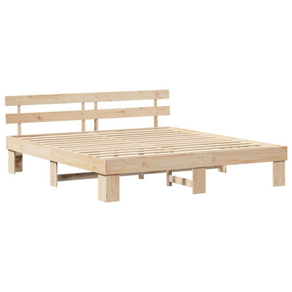 Bed Frame with Headboard Natural 200 x 200 cm Solid Pine Wood