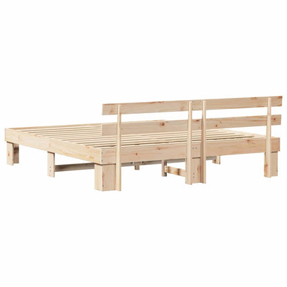 Bed Frame with Headboard Natural 200 x 200 cm Solid Pine Wood