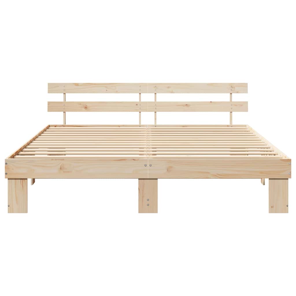 Bed Frame with Headboard Natural 200 x 200 cm Solid Pine Wood