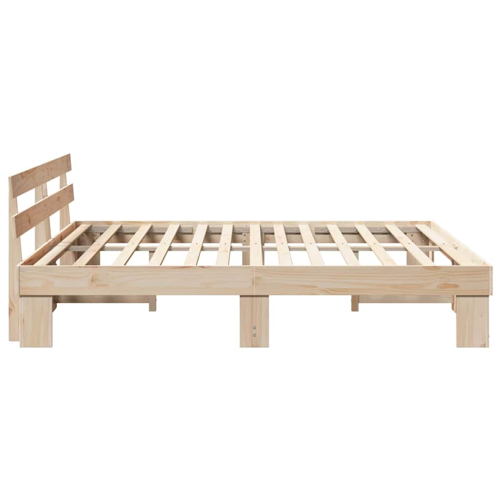 Bed Frame with Headboard Natural 200 x 200 cm Solid Pine Wood