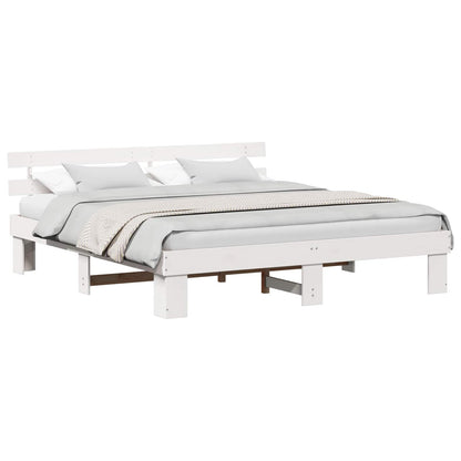 Bed Frame with Headboard White 200 x 200 cm Solid Pine Wood