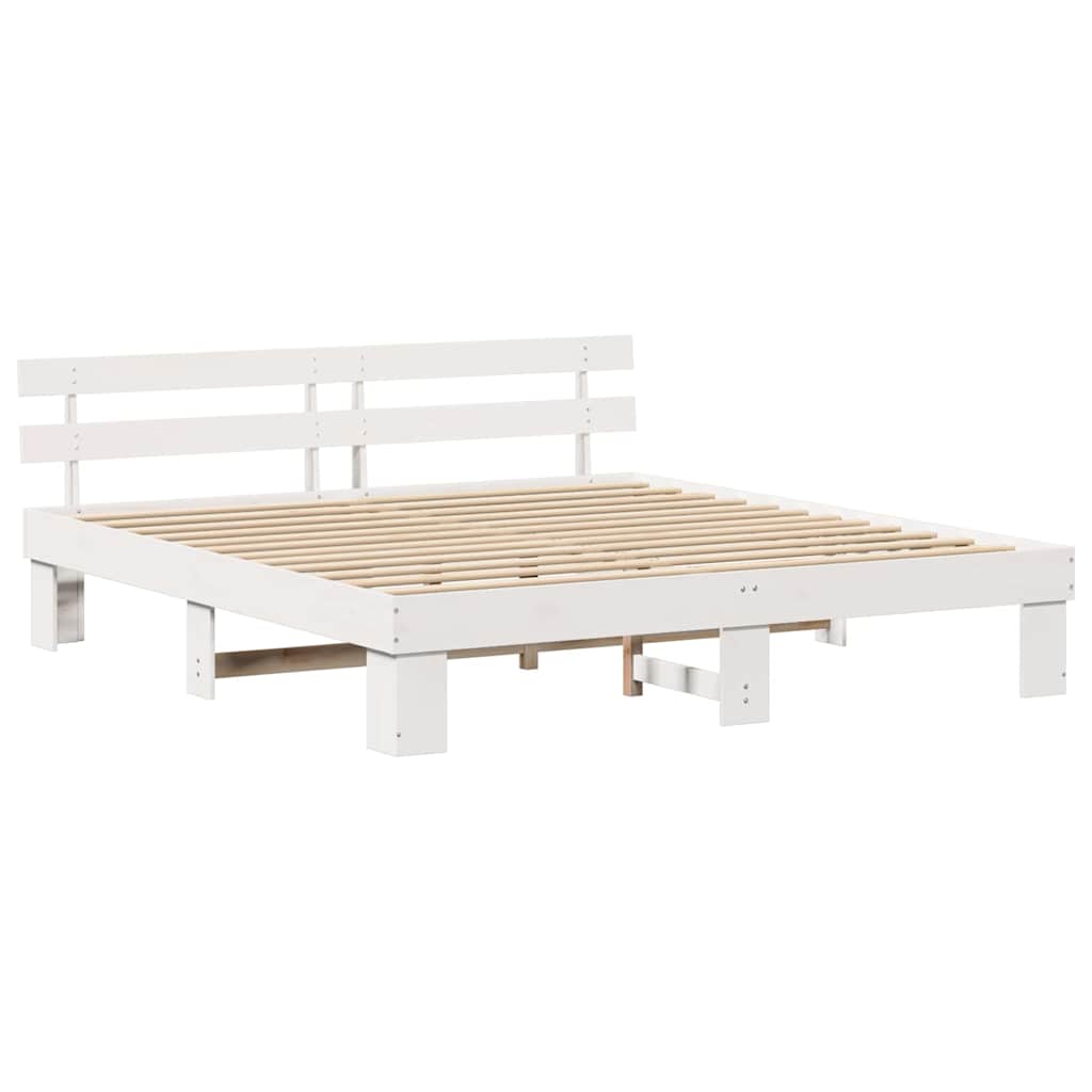 Bed Frame with Headboard White 200 x 200 cm Solid Pine Wood