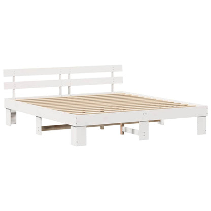 Bed Frame with Headboard White 200 x 200 cm Solid Pine Wood