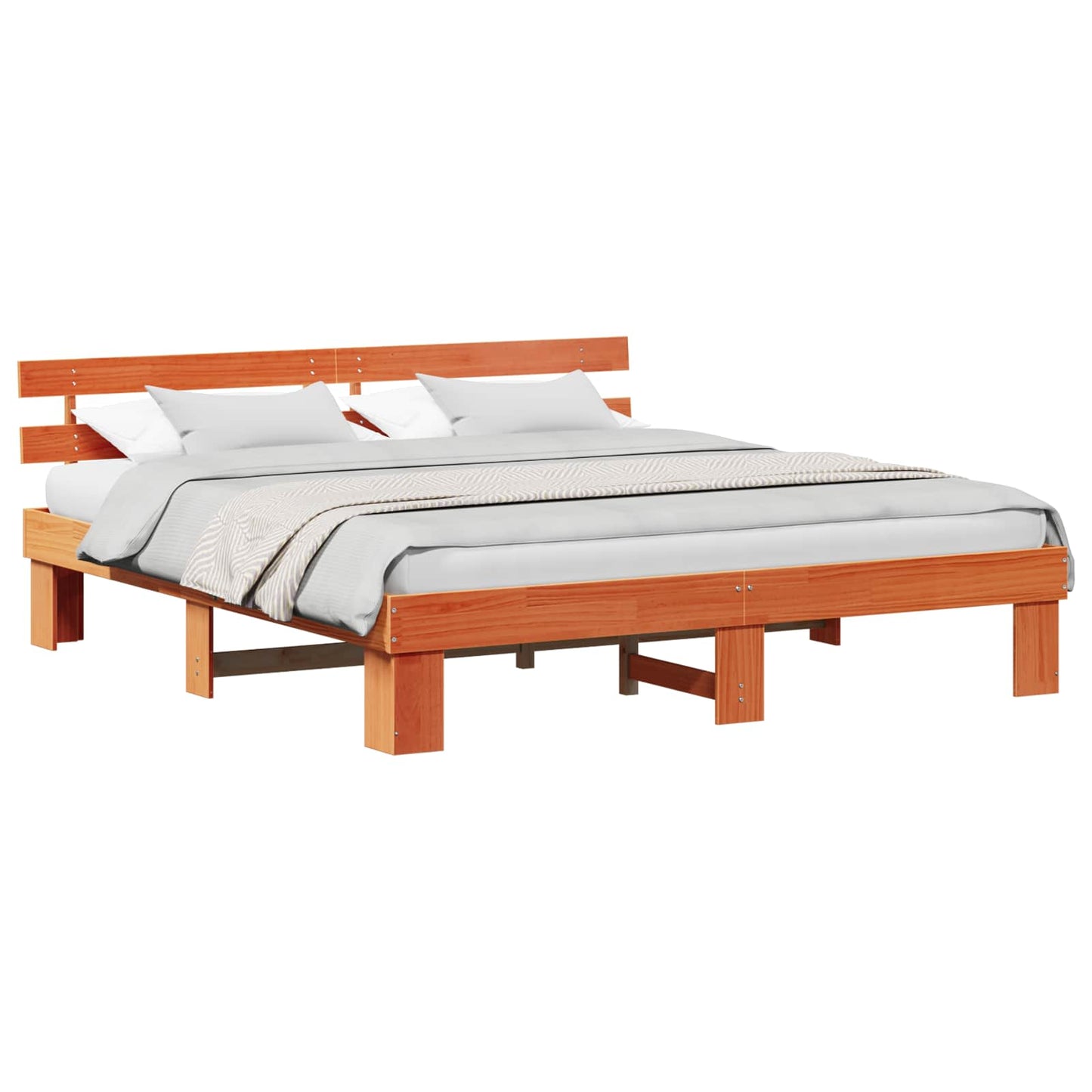 Bed Frame with Headboard Wax Brown 200 x 200 cm Solid Pine Wood