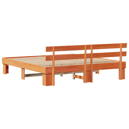 Bed Frame with Headboard Wax Brown 200 x 200 cm Solid Pine Wood