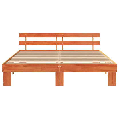 Bed Frame with Headboard Wax Brown 200 x 200 cm Solid Pine Wood