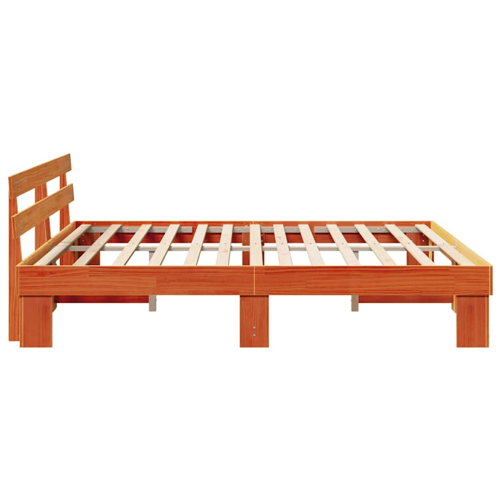Bed Frame with Headboard Wax Brown 200 x 200 cm Solid Pine Wood