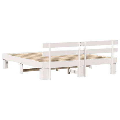 Bed Frame with Headboard White 180 x 200 cm Solid Pine Wood